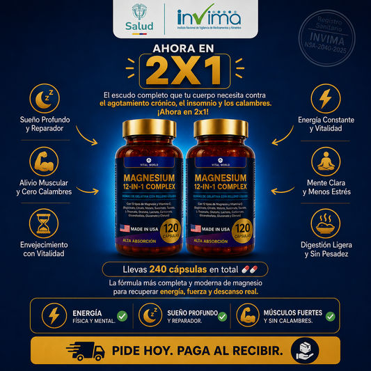 MAGNESIUM 12 EN 1 COMPLEX: La Única Fórmula con 12 Formas de Magnesio en Una Sola Cápsula.